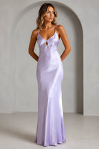 Romantic Sheath V Neck Sleeveless Tie Back Floor Length Bridesmaid Dress