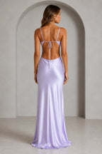 Romantic Sheath V Neck Sleeveless Tie Back Floor Length Bridesmaid Dress