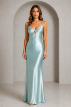 Romantic Sheath V Neck Sleeveless Tie Back Floor Length Bridesmaid Dress