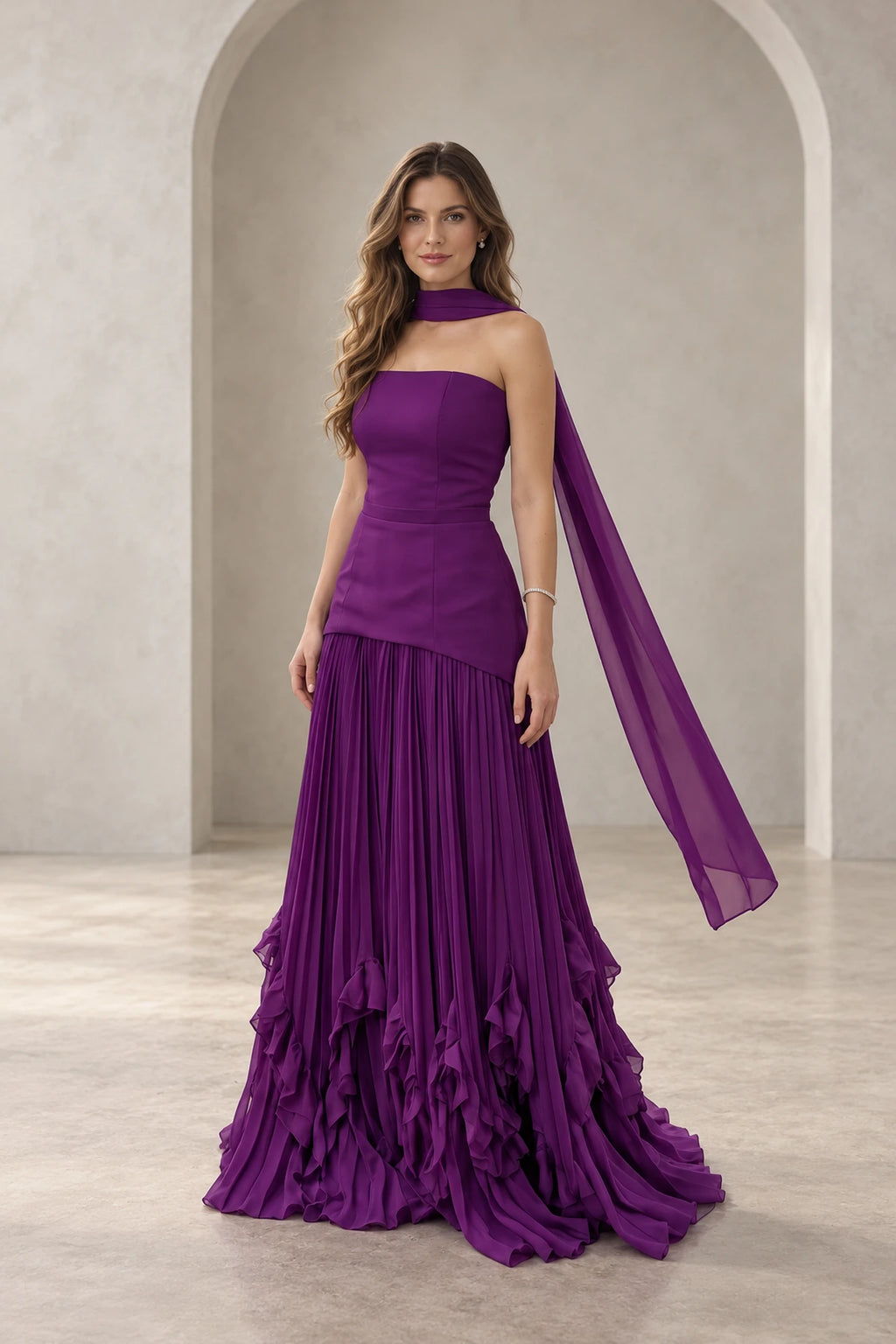 Elegant Pleated Chiffon Fit and Flare Strapless Zipper Back Floor Length Prom Dress