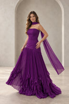 Elegant Pleated Chiffon Fit and Flare Strapless Zipper Back Floor Length Prom Dress