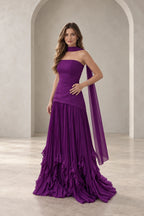Elegant Pleated Chiffon Fit and Flare Strapless Zipper Back Floor Length Prom Dress