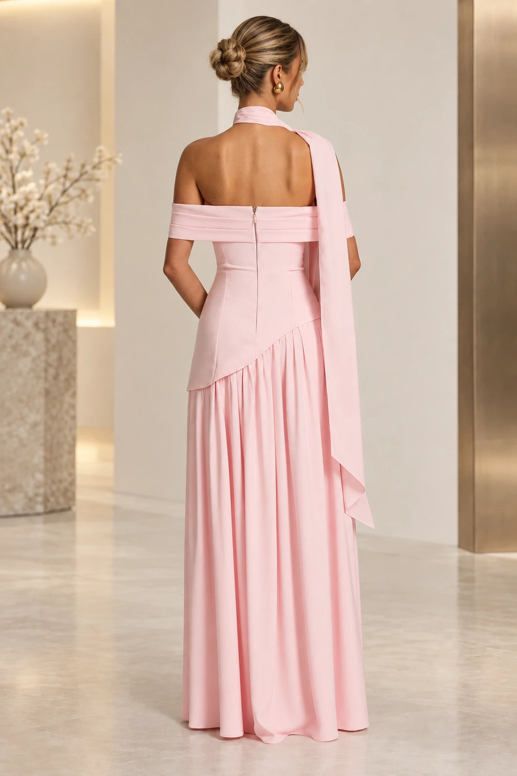 Elegant Off Shoulder Corset Waist High Slit Long Bridesmaid Dress