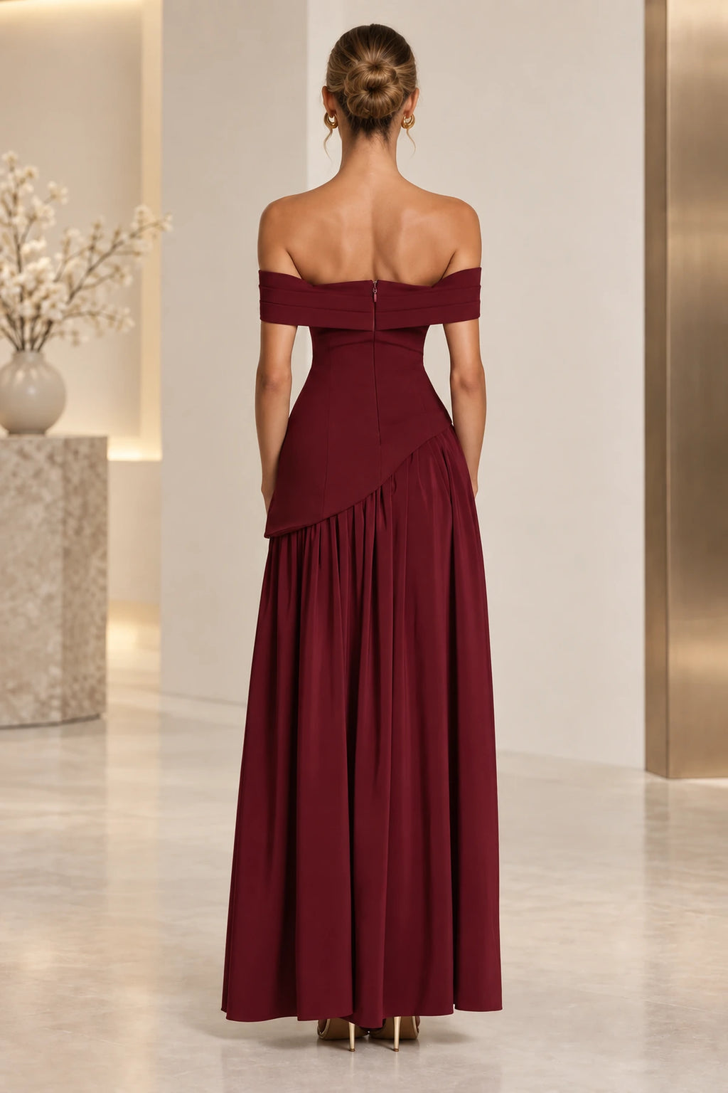 Elegant Off Shoulder Corset Waist High Slit Long Bridesmaid Dress