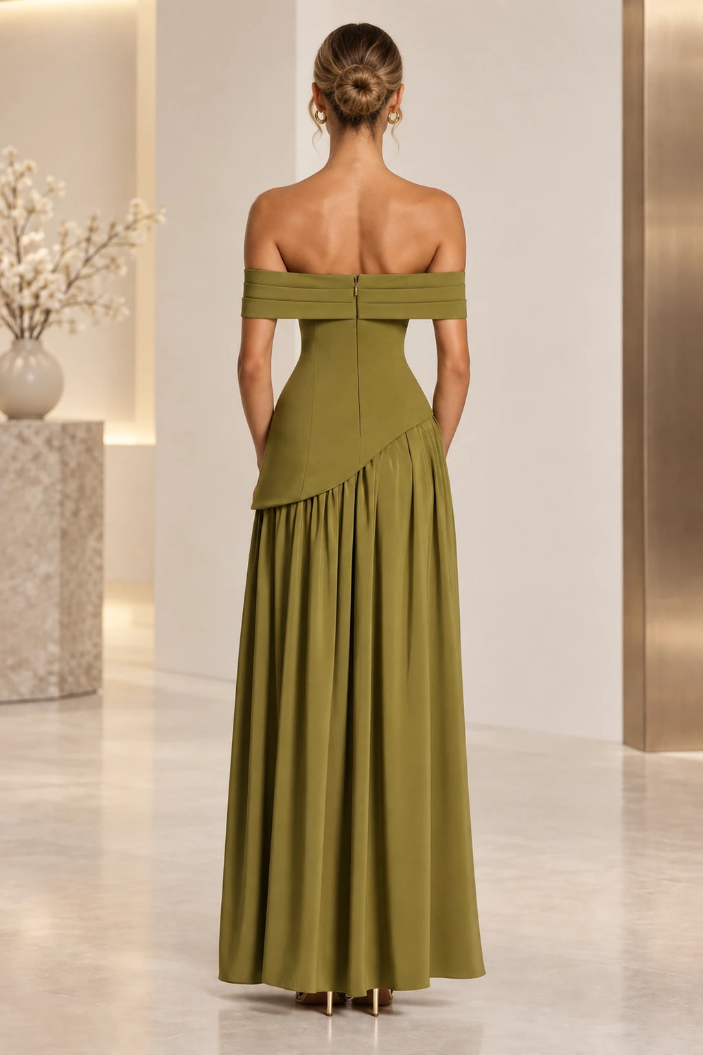 Elegant Off Shoulder Corset Waist High Slit Long Bridesmaid Dress