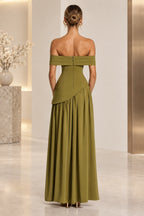 Elegant Off Shoulder Corset Waist High Slit Long Bridesmaid Dress