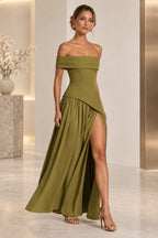 Elegant Off Shoulder Corset Waist High Slit Long Bridesmaid Dress