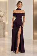 Elegant Off Shoulder Corset Waist High Slit Long Bridesmaid Dress