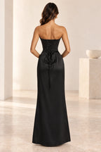 Elegant Column Draped Strapless Corset Back Floor Length Wedding Guest Dress