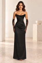 Elegant Column Draped Strapless Corset Back Floor Length Wedding Guest Dress