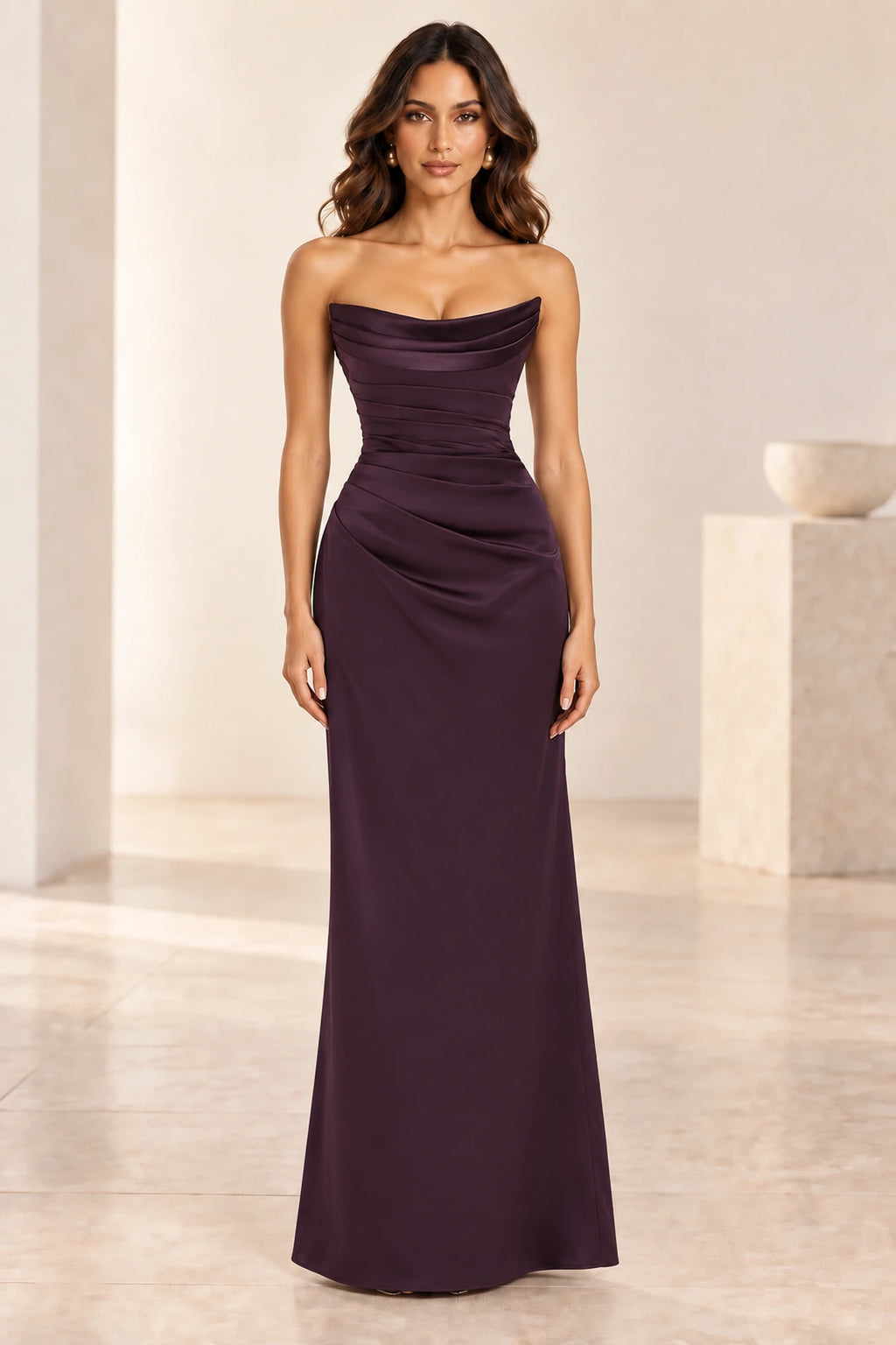 Plum formal gown with corset lace up back detail