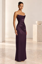 Elegant Column Draped Strapless Corset Back Floor Length Wedding Guest Dress
