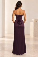 Plum formal gown with corset lace up back detail