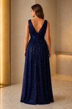 Radiant Plus Size A-Line V-Neck Sleeveless V-Back High-Low Wedding Guest Dress