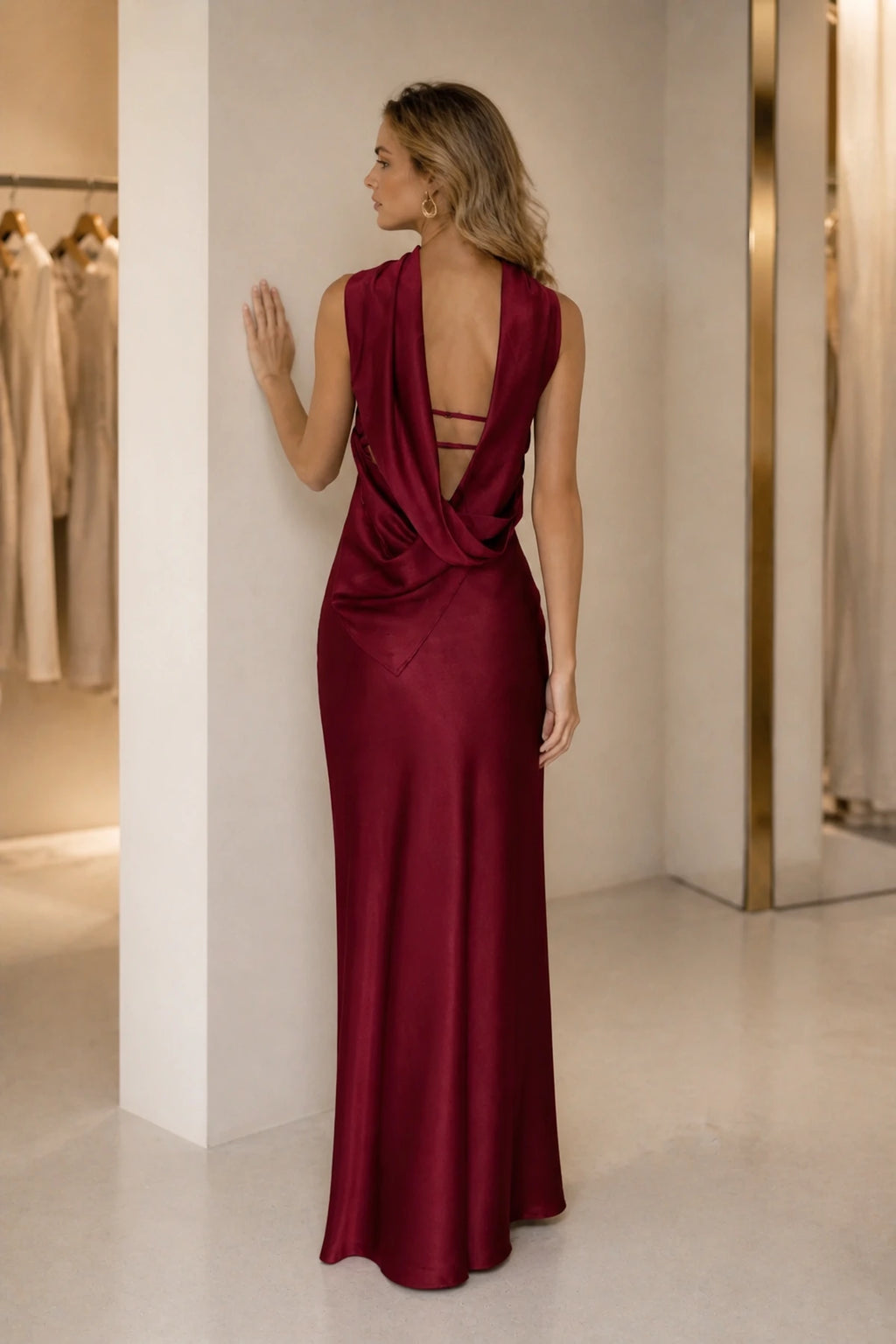 Refined Sheath Strapless Sleeveless Draped Open Back Long Bridesmaid Dress