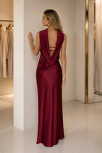 Refined Sheath Strapless Sleeveless Draped Open Back Long Bridesmaid Dress