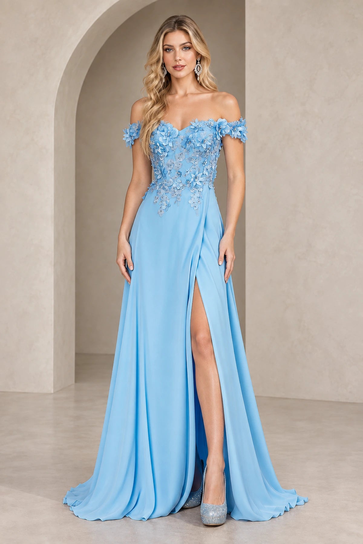 Elegant A Line Off Shoulder Floral Lace Floor Length Prom Dress