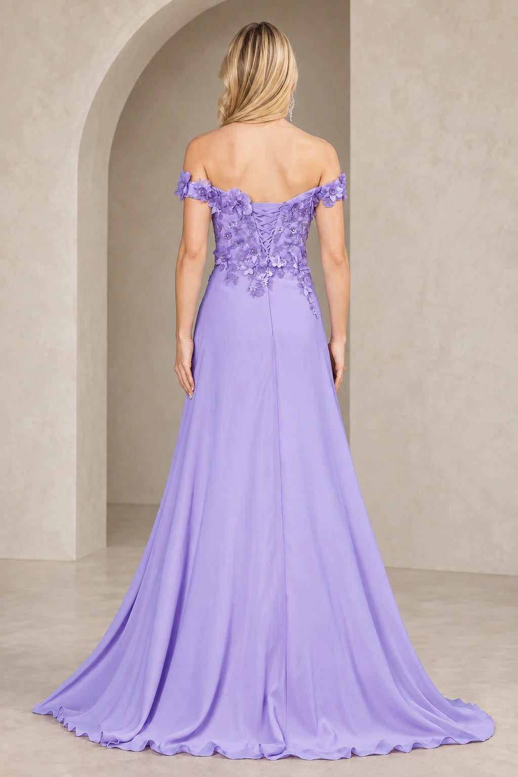 Elegant A Line Off Shoulder Floral Lace Floor Length Prom Dress