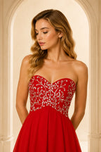 Red Short A Line Chiffon Homecoming Dress with Beaded Sweetheart Bodice