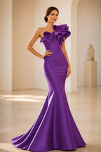 Striking Mermaid One Shoulder Ruffle Sleeveless Floor Length Evening Dress
