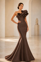 Striking Mermaid One Shoulder Ruffle Sleeveless Floor Length Evening Dress