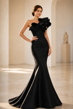 Striking Mermaid One Shoulder Ruffle Sleeveless Floor Length Evening Dress