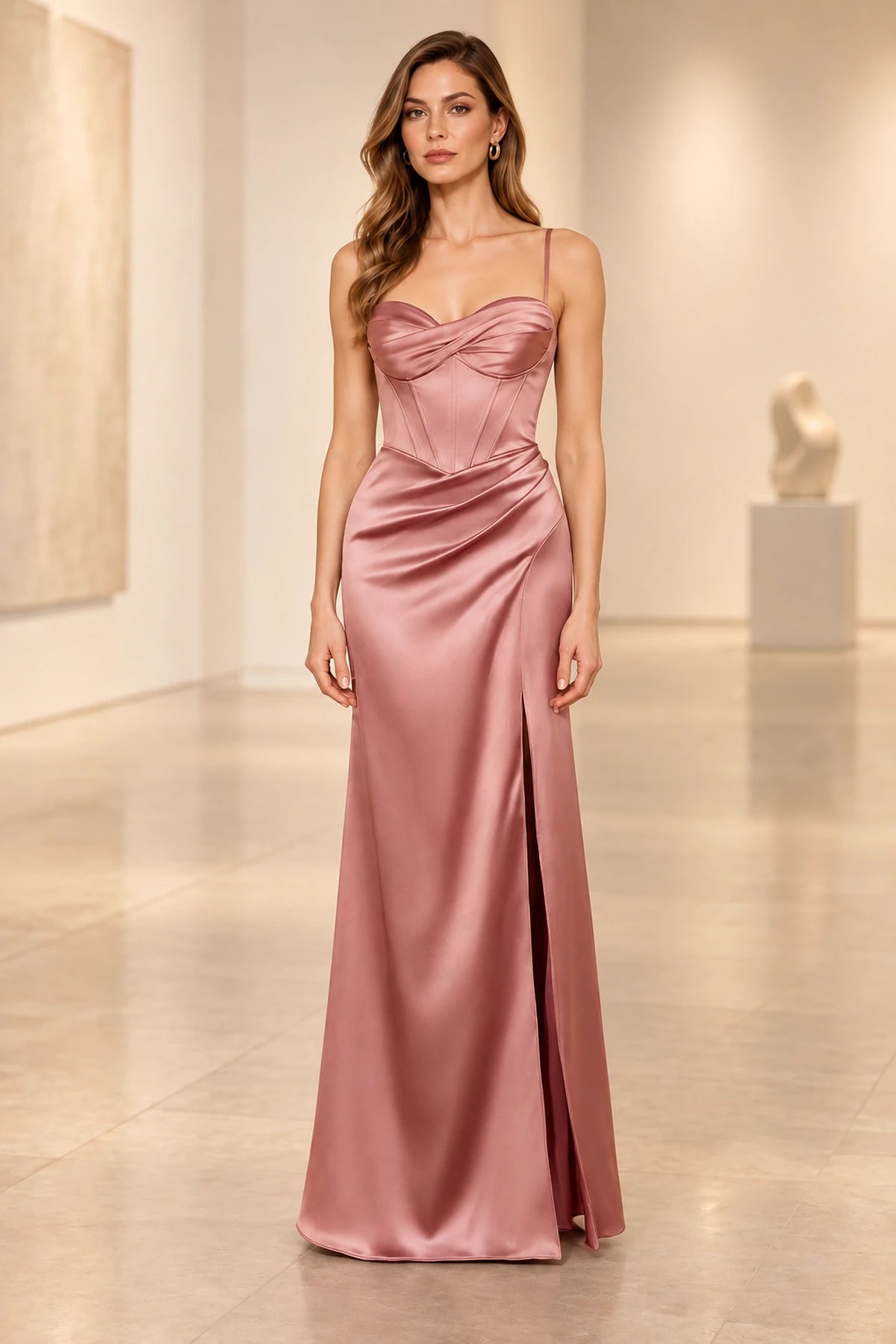 Glamorous Satin Sheath Sweetheart Sleeveless Zipper-Back Floor-Length Prom Dress