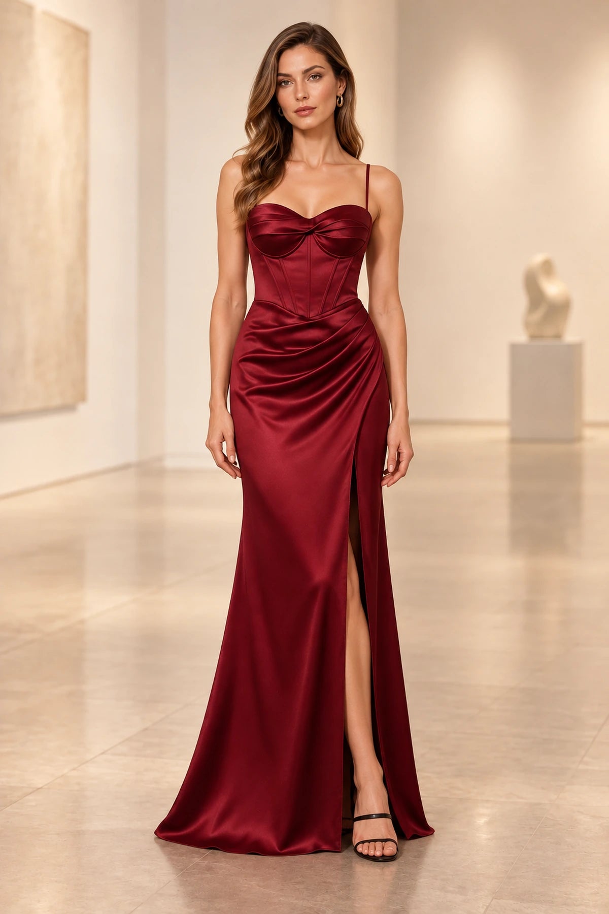 Glamorous Satin Sheath Sweetheart Sleeveless Zipper-Back Floor-Length Prom Dress