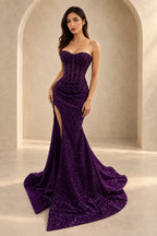 Glamorous Mermaid Strapless Sequin Corset Floor Length Prom Dress