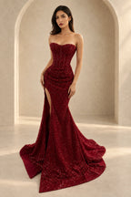 Glamorous Mermaid Strapless Sequin Corset Floor Length Prom Dress