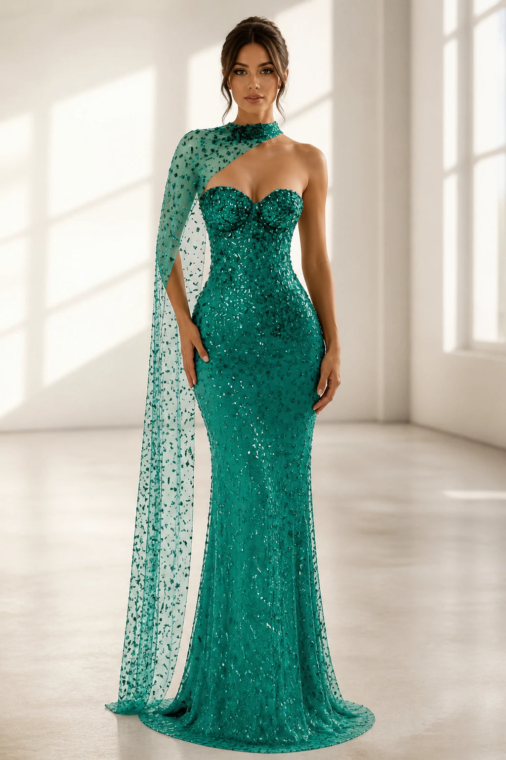 Striking Sheath Sweetheart Sleeveless Cape Back Floor Length Prom Dress