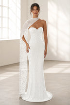 Striking Sheath Sweetheart Sleeveless Cape Back Floor Length Prom Dress