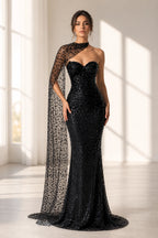 Striking Sheath Sweetheart Sleeveless Cape Back Floor Length Prom Dress