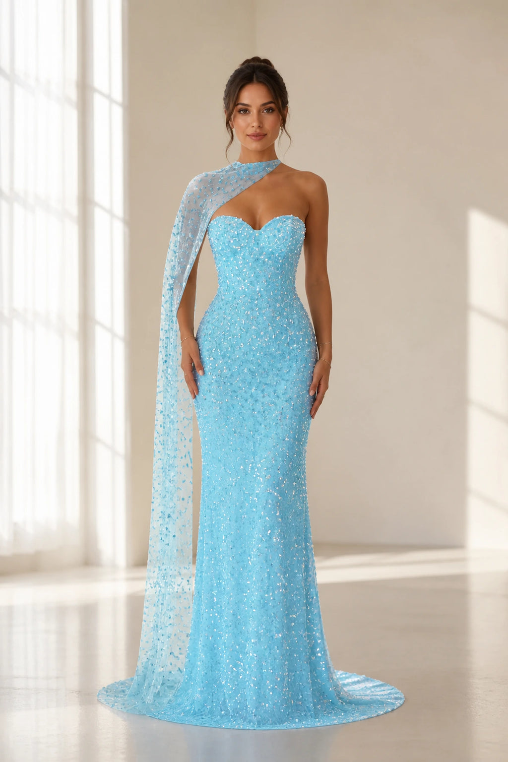 Striking Sheath Sweetheart Sleeveless Cape Back Floor Length Prom Dress