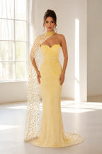 Striking Sheath Sweetheart Sleeveless Cape Back Floor Length Prom Dress