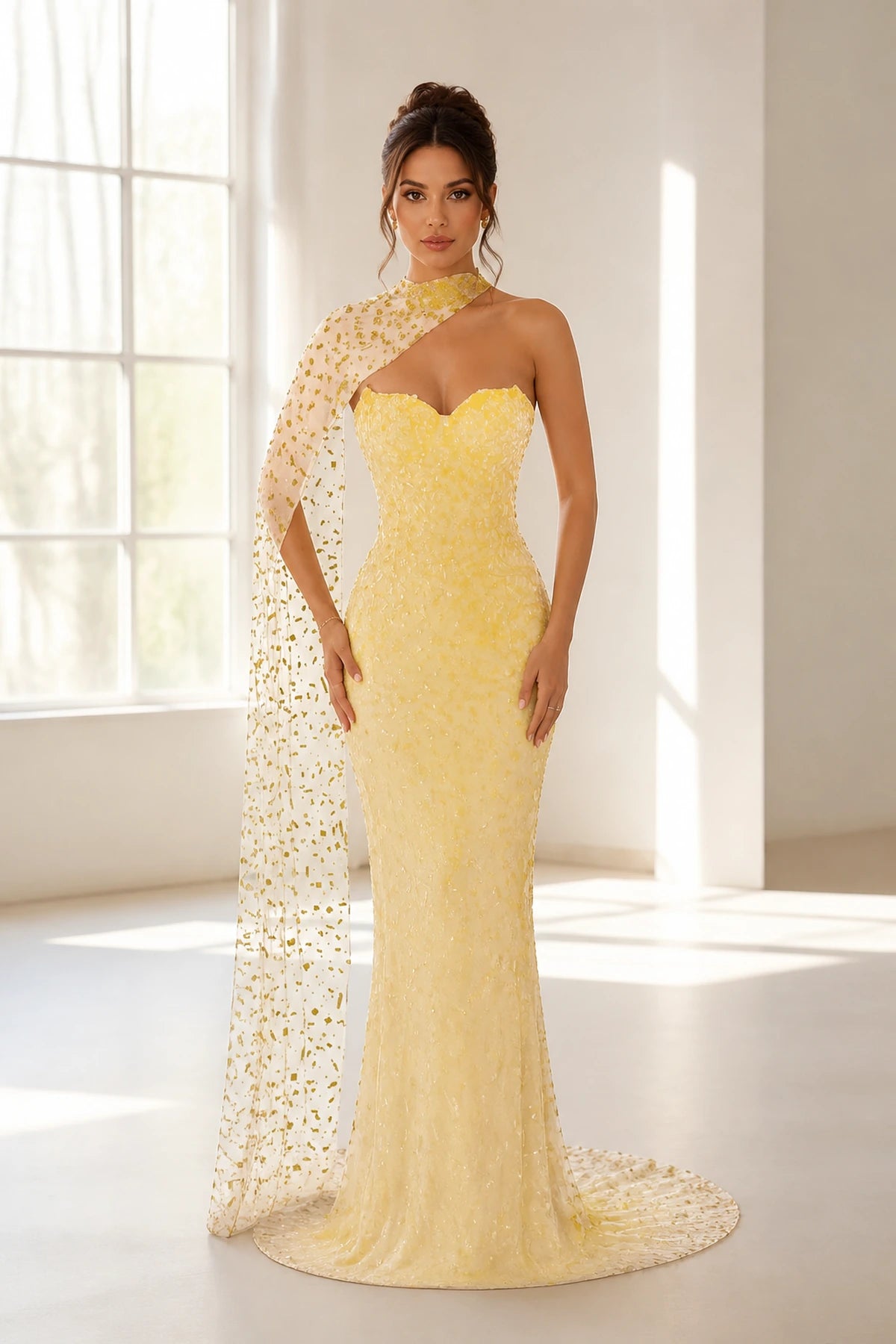 Striking Sheath Sweetheart Sleeveless Cape Back Floor Length Prom Dress
