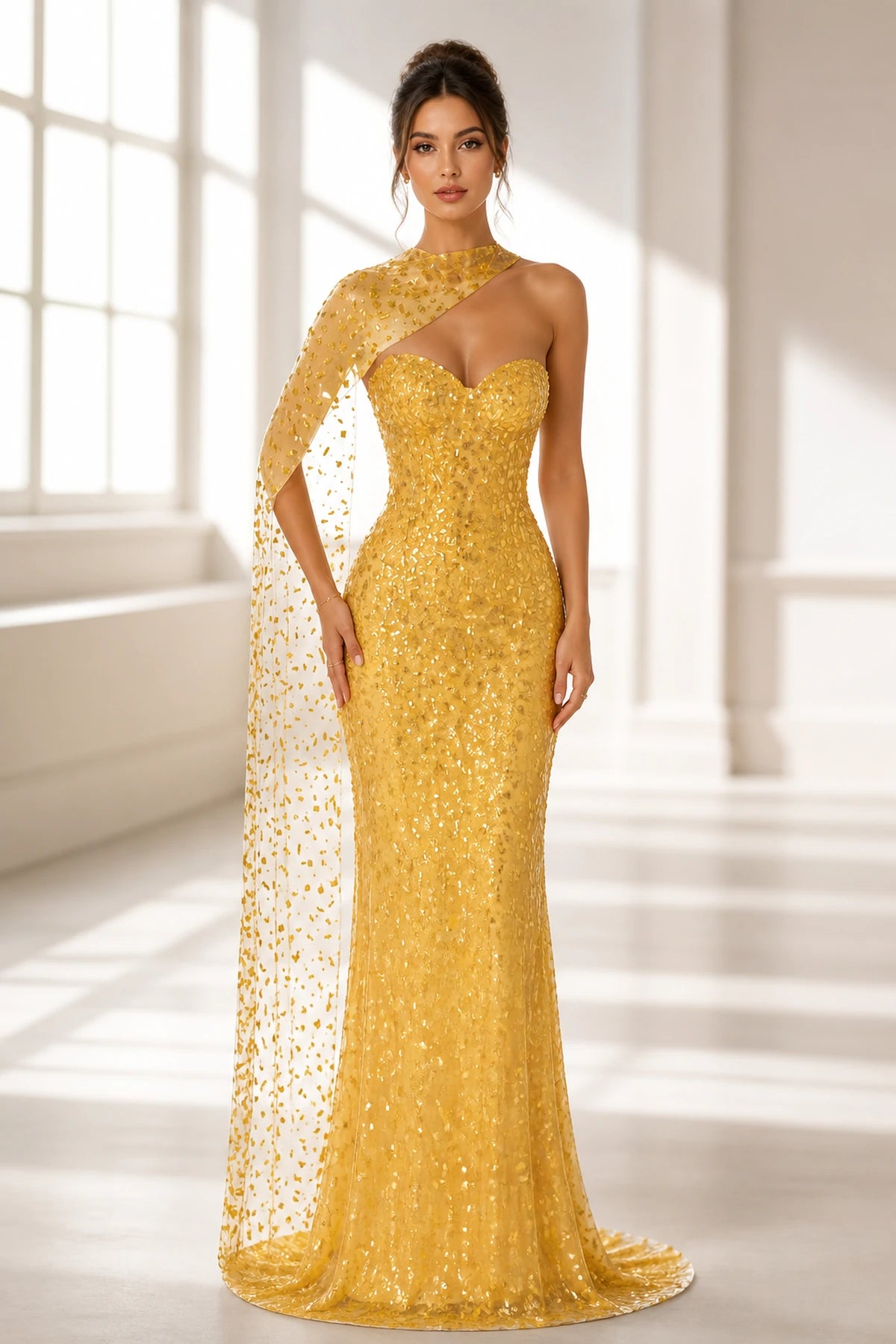 Striking Sheath Sweetheart Sleeveless Cape Back Floor Length Prom Dress