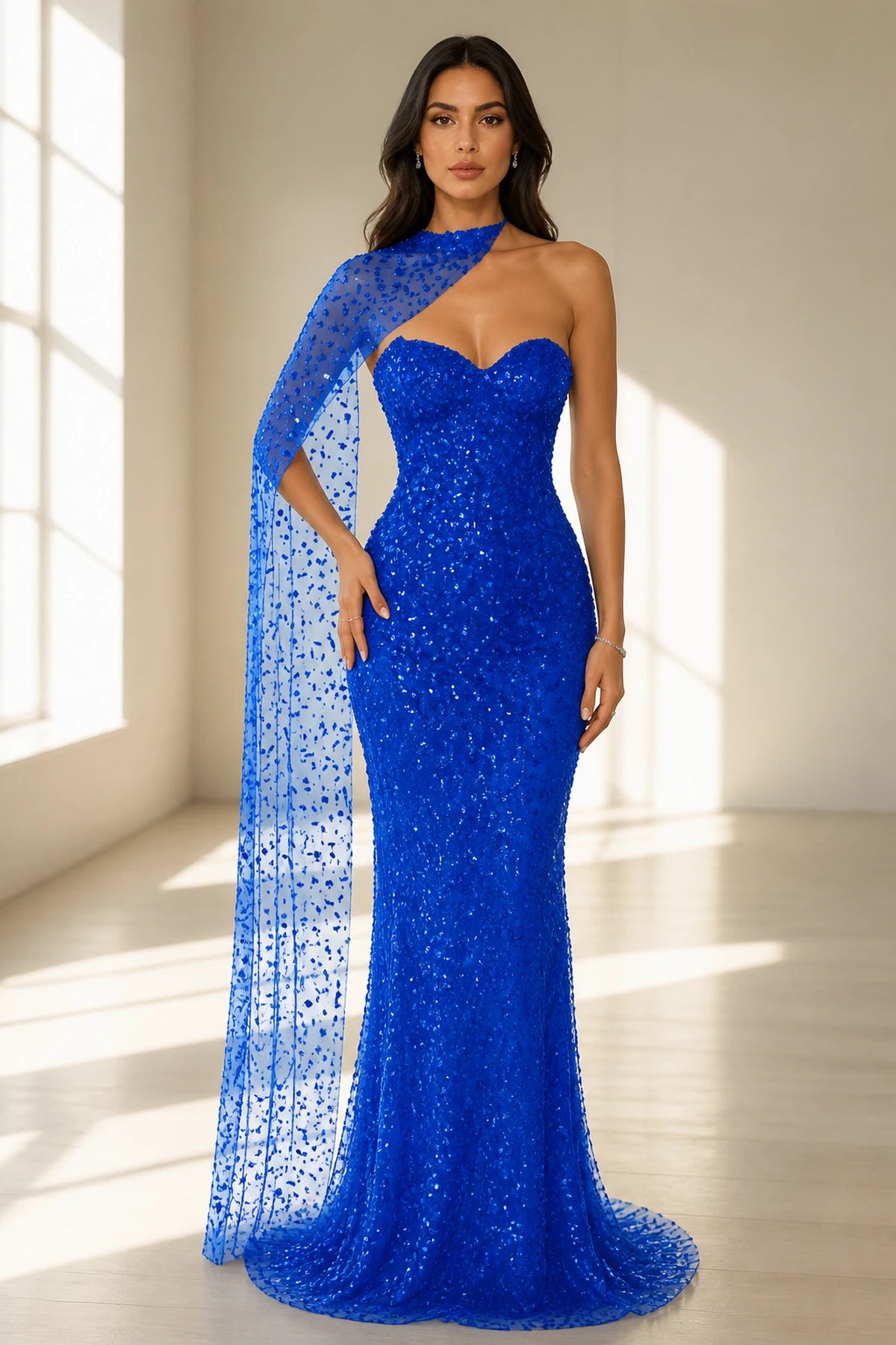 Striking Sheath Sweetheart Sleeveless Cape Back Floor Length Prom Dress
