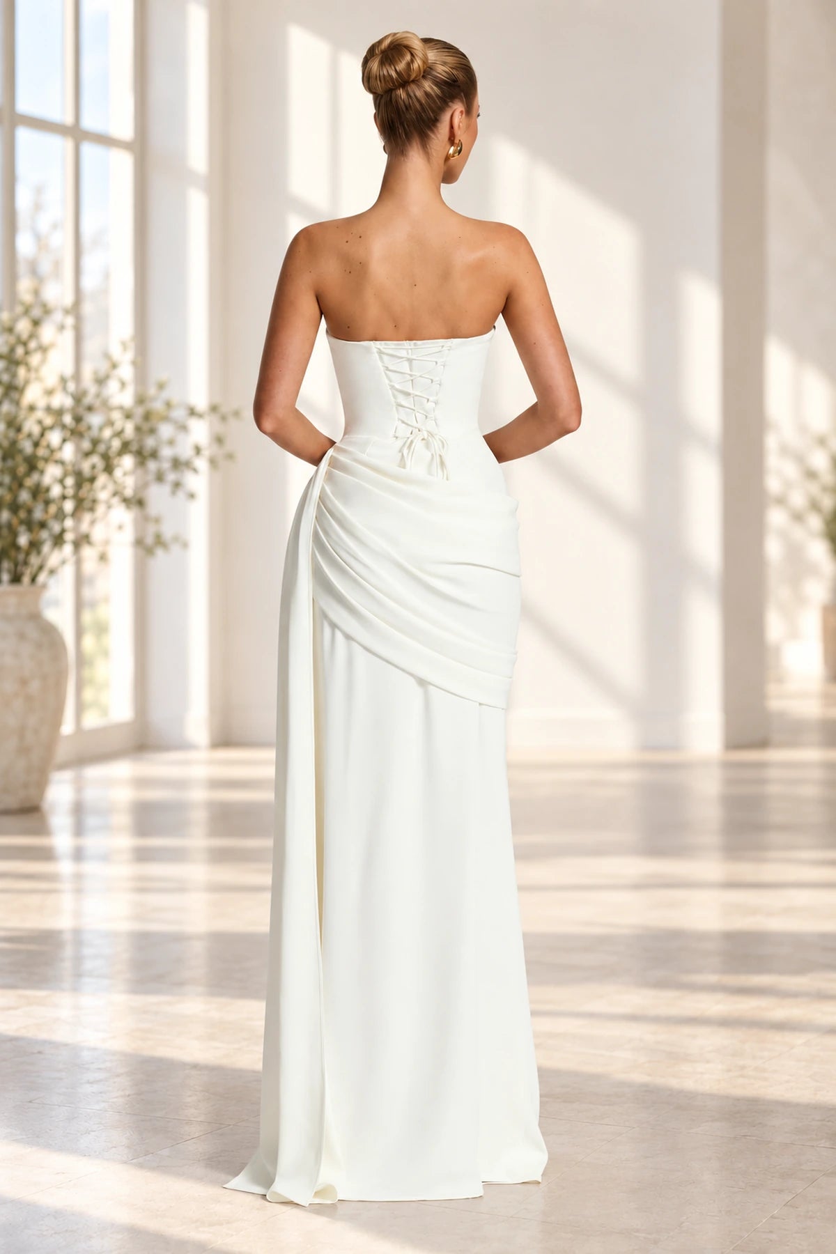 Refined Sheath Sweetheart Strapless Lace Up Floor Length Wedding Guest Dress