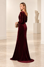 Elegant Mermaid Off Shoulder Long Sleeve Back Draped Floor Length Bridesmaid Dress