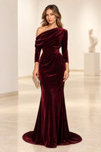 Elegant Mermaid Off Shoulder Long Sleeve Back Draped Floor Length Bridesmaid Dress