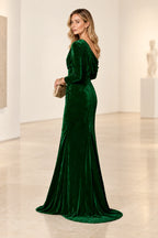 Elegant Mermaid Off Shoulder Long Sleeve Back Draped Floor Length Bridesmaid Dress