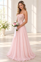 Romantic Chiffon A Line Square Neck Spaghetti Strap Long Bridesmaid Dress