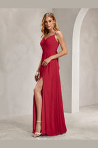 Romantic A-Line V-Neck Spaghetti-Strap Bow-Back Long Prom Dress