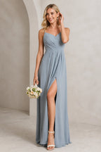 Romantic A-Line V-Neck Spaghetti-Strap Bow-Back Long Prom Dress
