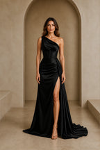Chic Rust Mermaid One-Shoulder Sleeveless Zipper-Back Floor-Length Bridesmaid Dress