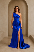 Chic Rust Mermaid One-Shoulder Sleeveless Zipper-Back Floor-Length Bridesmaid Dress