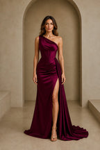 Chic Rust Mermaid One-Shoulder Sleeveless Zipper-Back Floor-Length Bridesmaid Dress