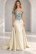 Romantic A-Line Off-Shoulder Floral Embroidered Floor-Length Mother of the Bride Dress