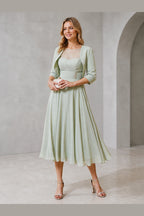 Graceful A-Line Illusion Bateau Bolero Sleeve Modest Back Midi Mother of Bride Dress